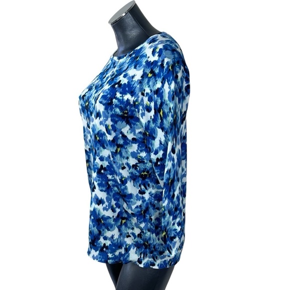 LANDS' END Blue Floral Supima Cotton Crewneck Sweater 3/4 Sleeve Women's XL - Picture 6 of 16